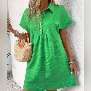 Half Button Knee-Length Dress with Batwing sleeves